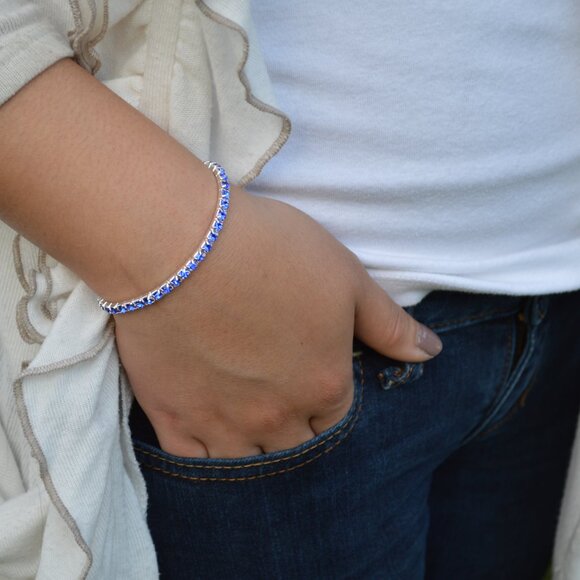 Swarovski Elements Jewelry Set Single Rows Best Seller Crystals Blue color - Picture 7 of 10